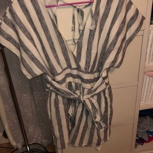 American eagle grey and white striped romper